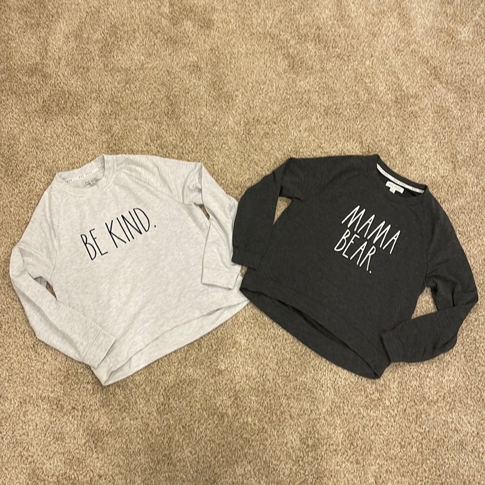 Lot of Rae Dunn cozy sweatshirts Be Kind & Mama Bear size small lounge wear